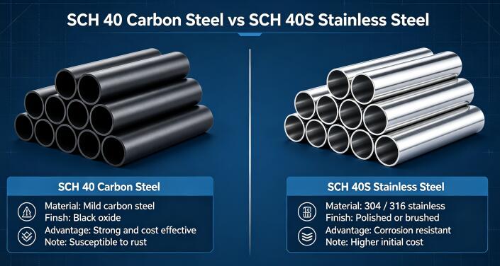 Tuberías de acero al carbono SCH 40 vs. tuberías de acero inoxidable SCH 40S