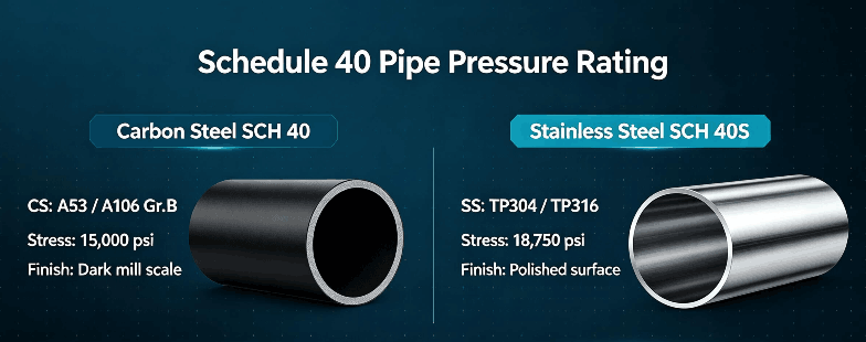 Schedule 40 Pipe Pressure Rating: Carbon Steel & Stainless Steel 